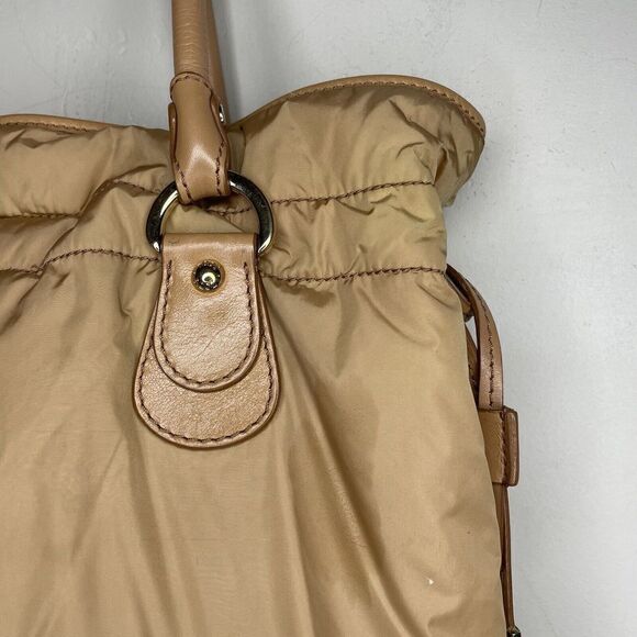 TODS Shoulder Bag Brown Nylon Leather Trimmed 3 Exterior Zip Pockets Tote - Picture 6 of 12